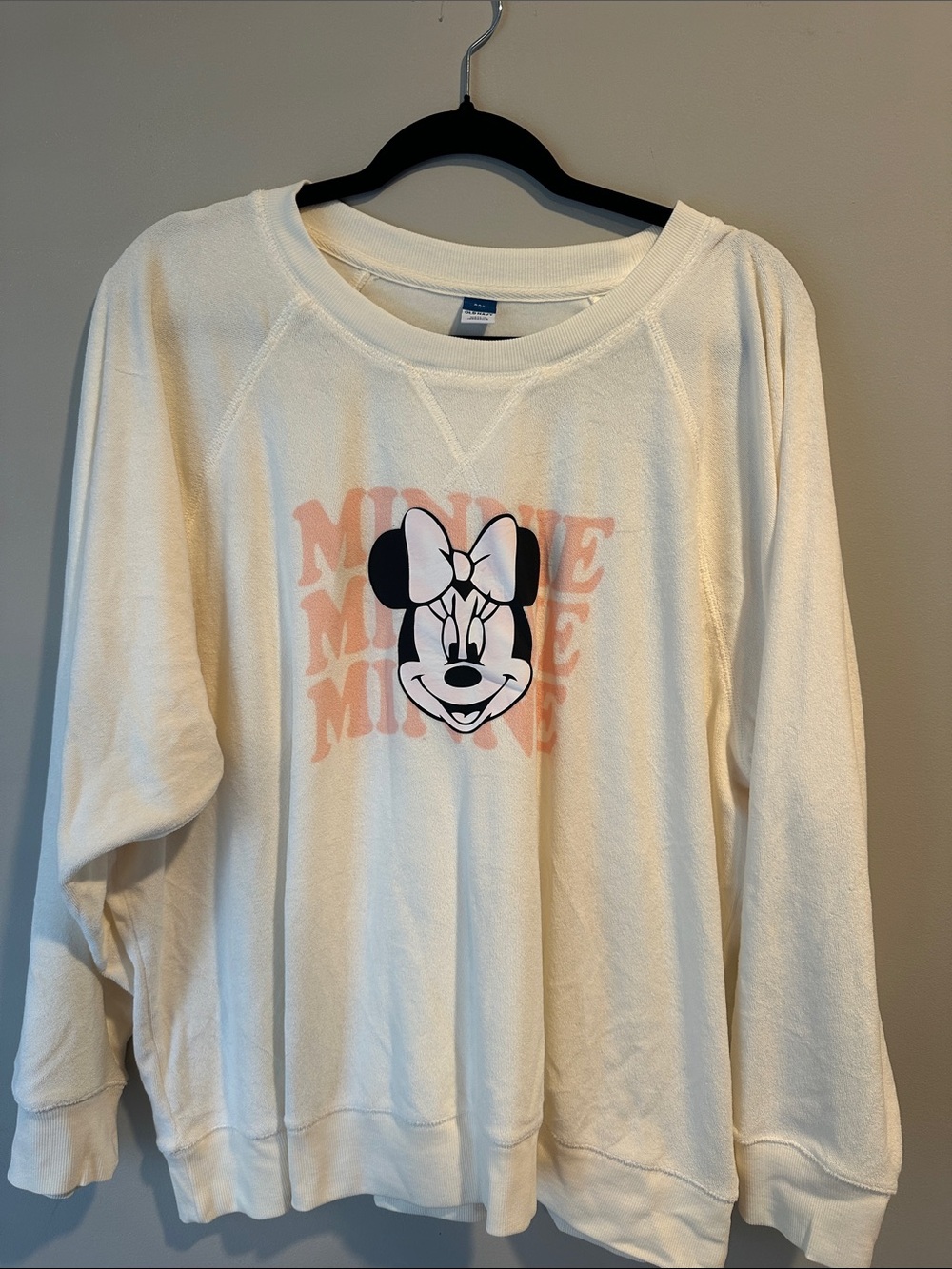 Disney Old Navy Cream Minnie Graphic Sweatshirt with Black and Pink Accents